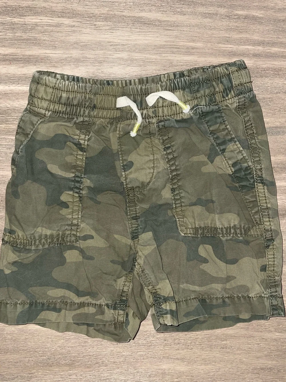 White Tee with Camo Stripe/Pocket & Matching Camo Shorts